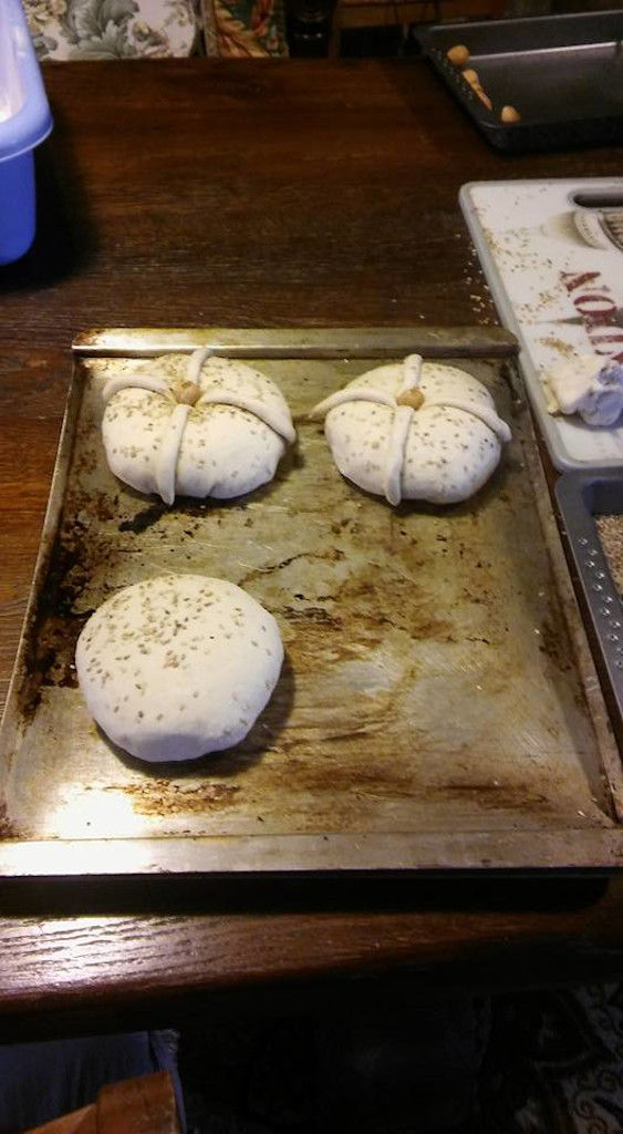 close-up of breads from unleavened dough on baking pan at 'Narlis Farm'